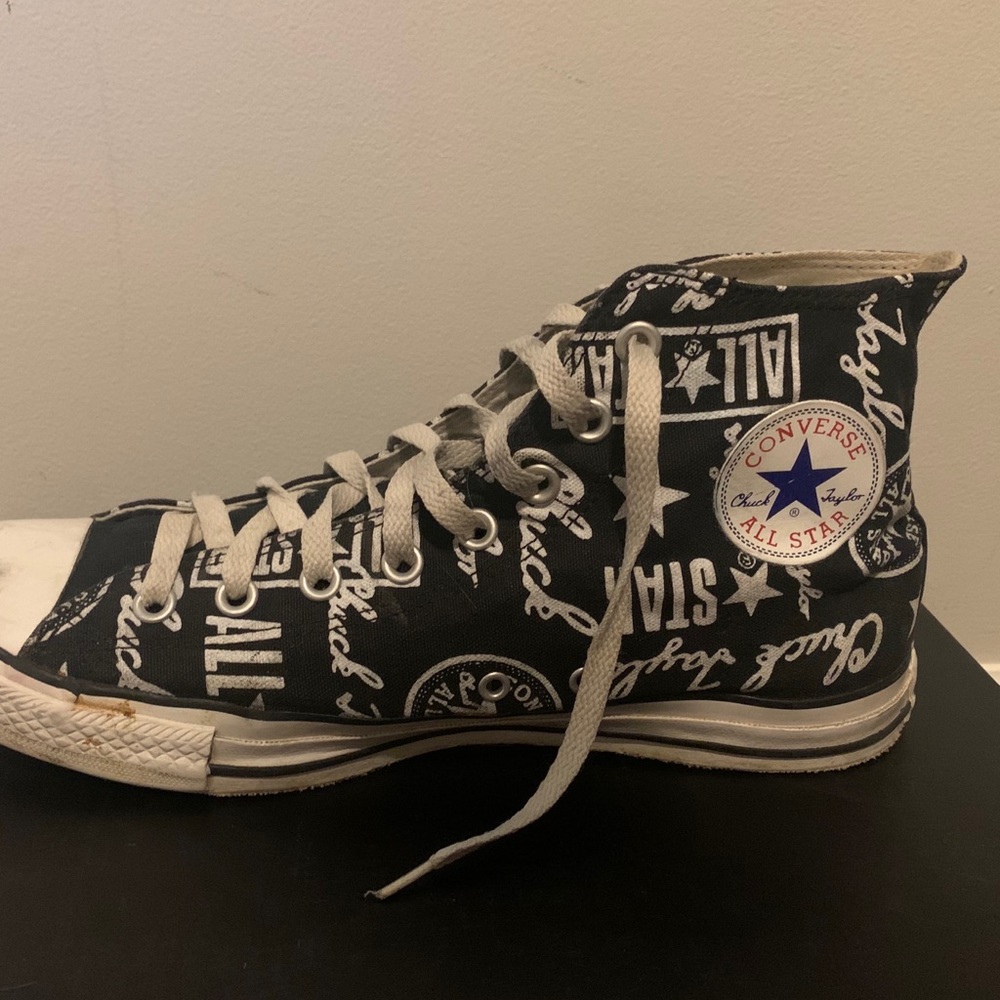 RARE White Logo Converse High Tops Size 11